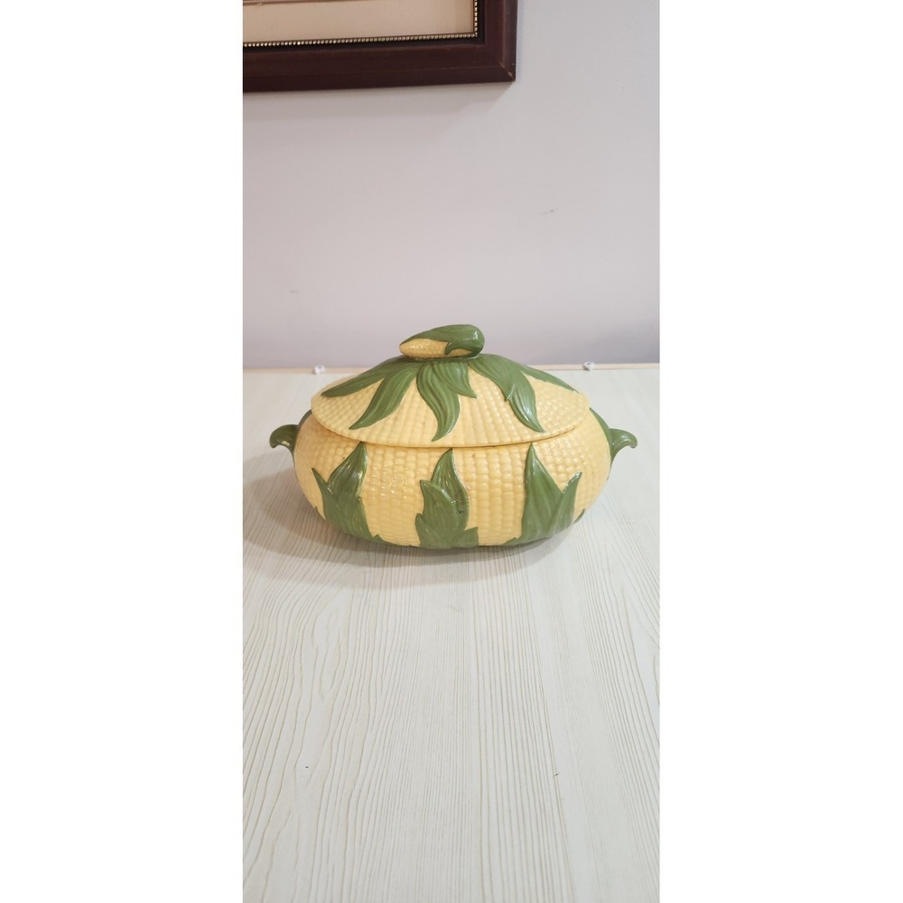 PORCELAIN CORN-ON-THE-COB DESIGN ART TUREEN 10" LONG X 8" WIDE X 4" DEEP UNIQUE - Picture 3 of 6